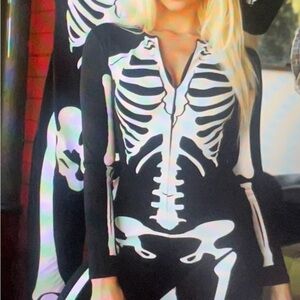 Tipsy Elves Black and White Skeleton Jumpsuit Halloween custom Women XL